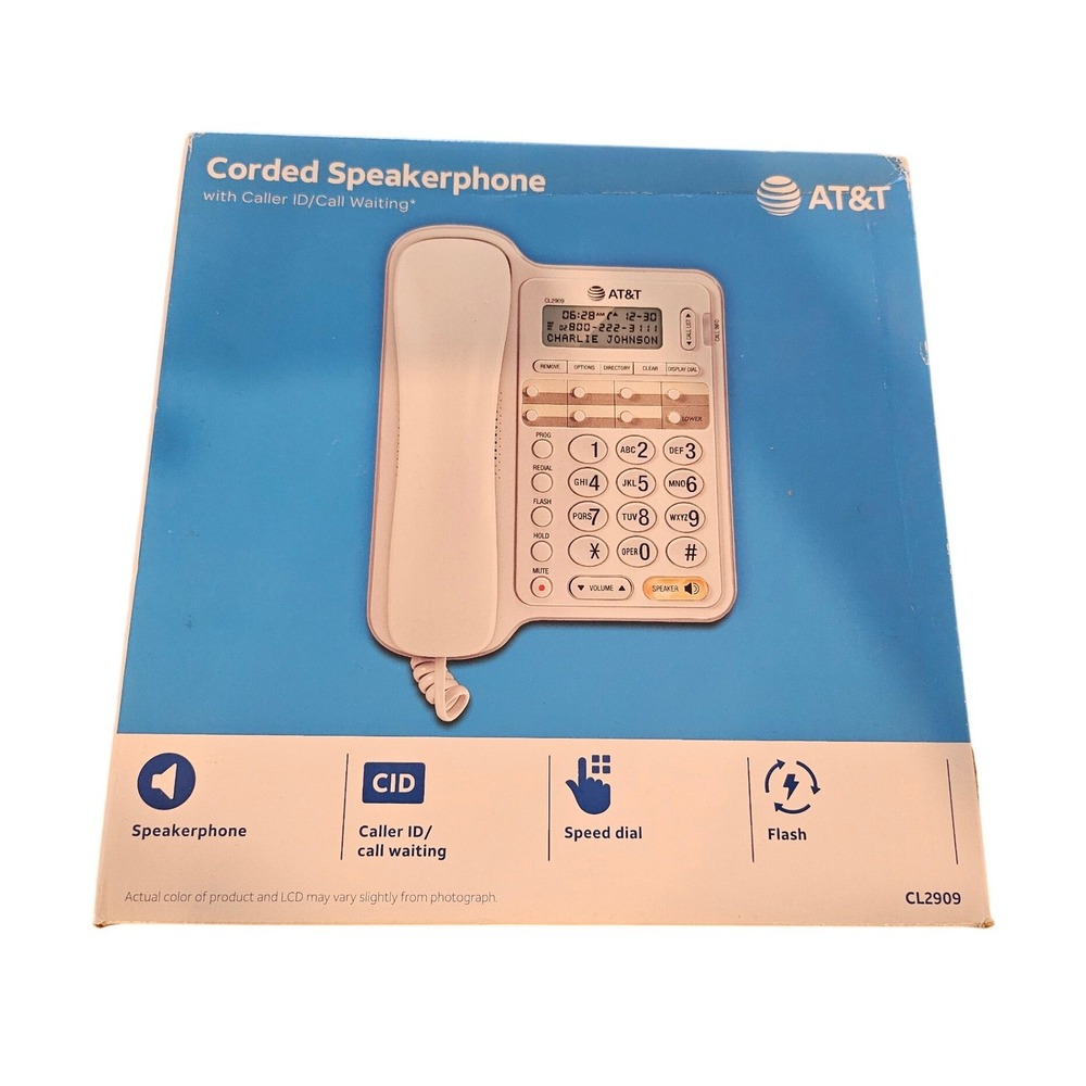 AT&T Corded Speakerphone Home Office OS White CL2909 Caller ID Speed Dial
